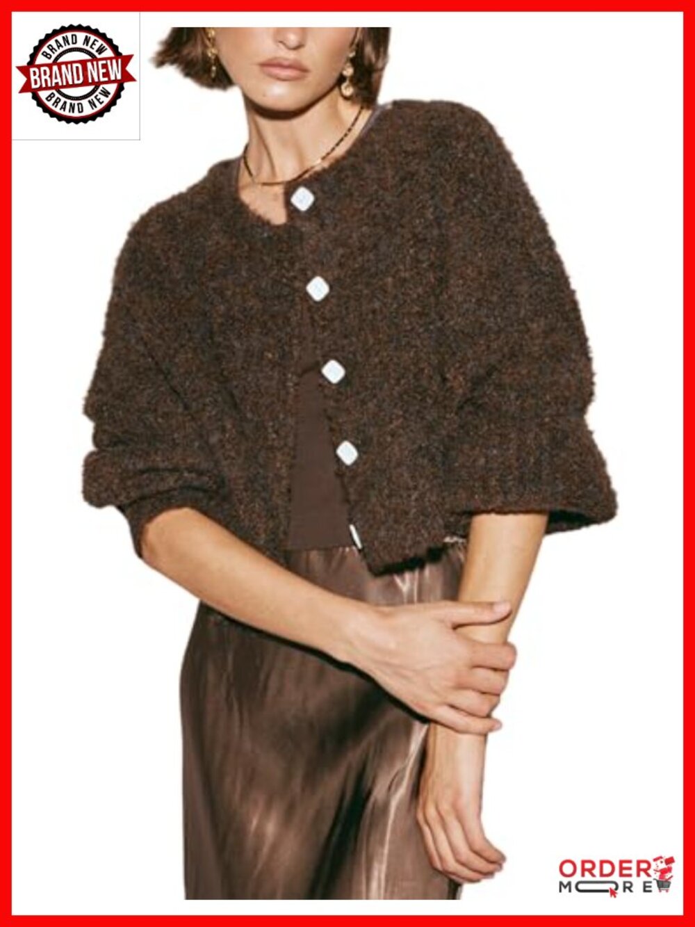 Women's Cropped Fluffy Knit Button Down Cardigan Sweater